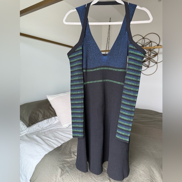 Opening Ceremony Dresses & Skirts - Opening Ceremony Ribbed Knit Dress Womens S Green Black Long Sleeve Fit & Flare